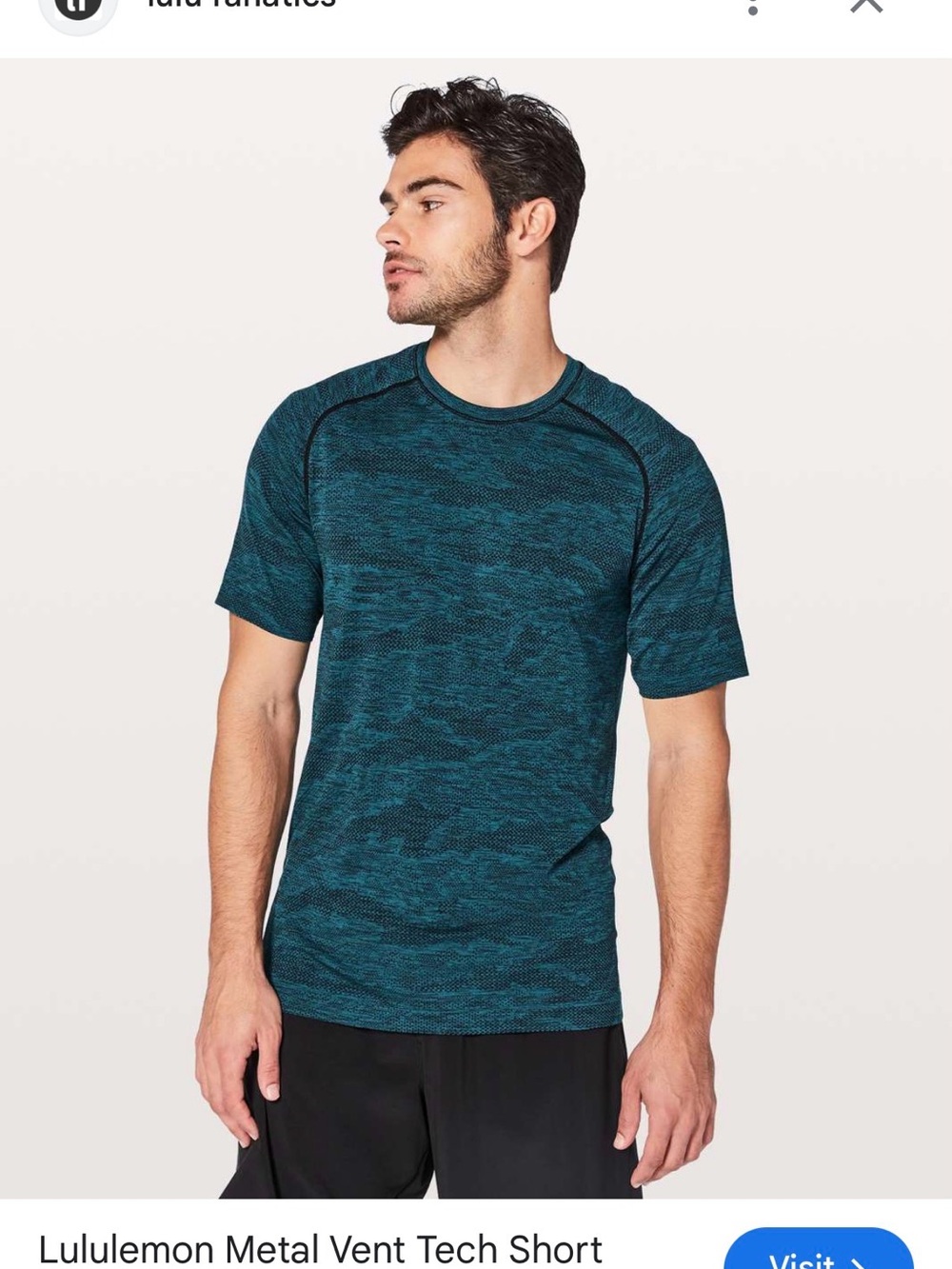 lululemon Men’s Metal Vent Tech Teal Blue Capri Short Sleeve shirt